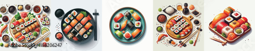 vector set of very delicious sushi dishes