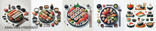 vector set of very delicious sushi dishes