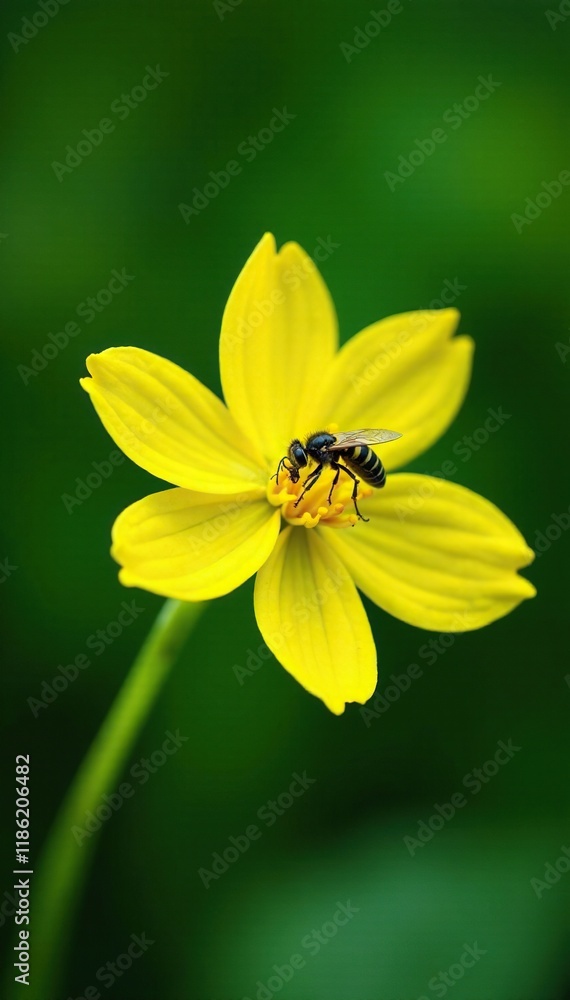 Yellow petals of Borago officinalis flower open slowly, insect, pollination, yellow Yellow petals of Borago officinalis flower open slowly, insect, pollination, yellow