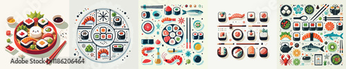 vector set of very delicious sushi dishes