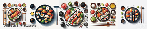 vector set of very delicious sushi dishes