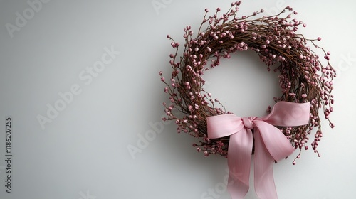 Creative wreath adorned with ribbons showcases delicate craftsmanship for hom...