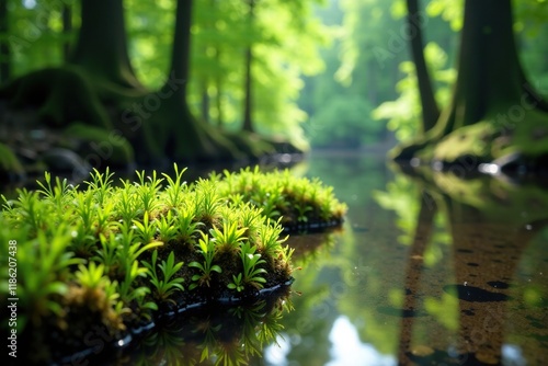 Peat moss-covered roots of a submerged aquatic plant, natural, peatmoss, forest