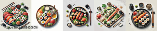 vector set of very delicious sushi dishes