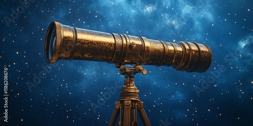 Antique telescope, night sky, stars, astronomy, cosmic exploration, science photo