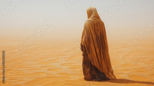 Expansive golden sand dunes under a clear sky in a vast desert landscape at m...