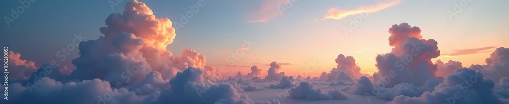Fototapeta premium Drift of cumulus clouds across the autumn sky at dusk, , clouds, cloud