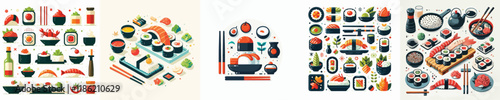 vector set of very delicious sushi dishes