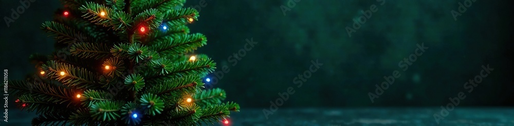 evergreen tree with colorful lights on dark background, green tree, decorated trees evergreen tree with colorful lights on dark background, green tree, decorated trees