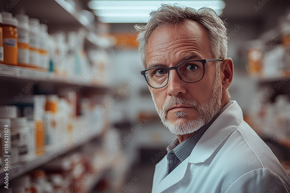 Obraz premium pharmacist in a drugstore, working medicine, shop prescription