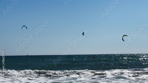 Sky surfing at the beach in Gijon Spain. High quality 4k footage