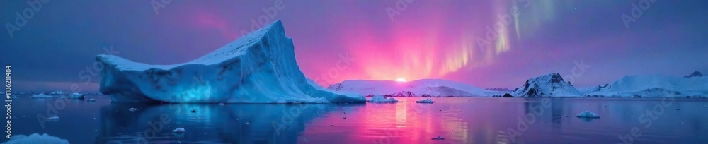 Naklejka premium Aurora-lit iceberg peeking above the water surface, water, frozen, gentle