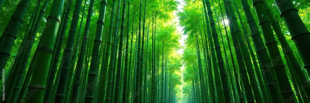 Fototapeta premium Bamboo forest in dense green wall vertical growth, dense, forest