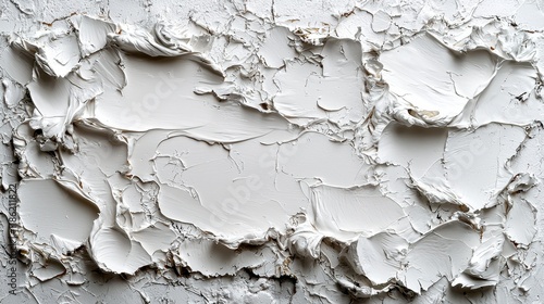 Close-up of textured white paint, thick strokes, abstract background. photo