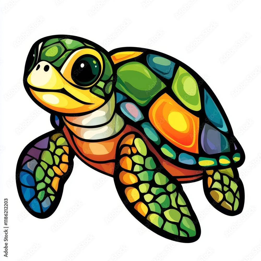 Fototapeta premium Vibrant Colorful Sea Turtle Cartoon Illustration
