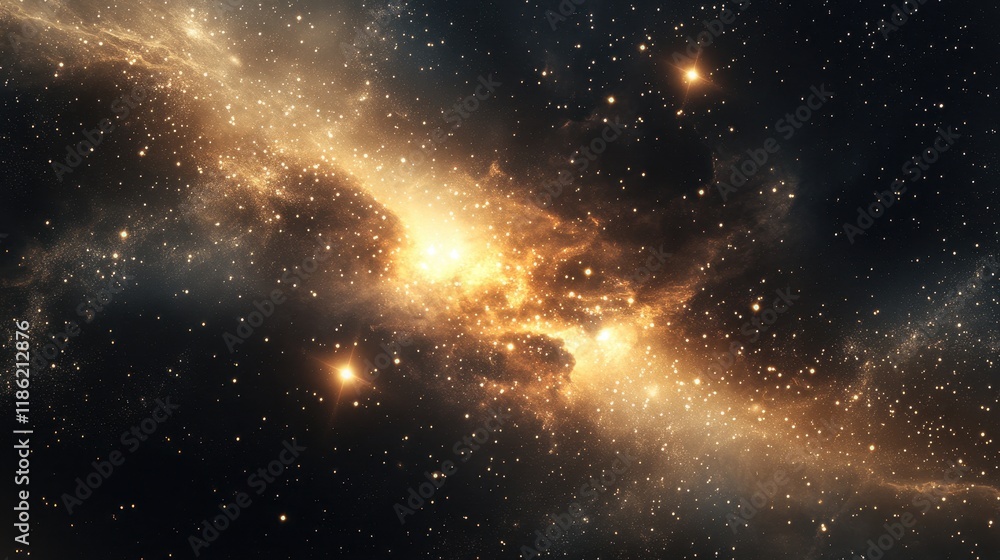 Golden Nebula with Scattered Stars in Deep Space Golden Nebula with Scattered Stars in Deep Space