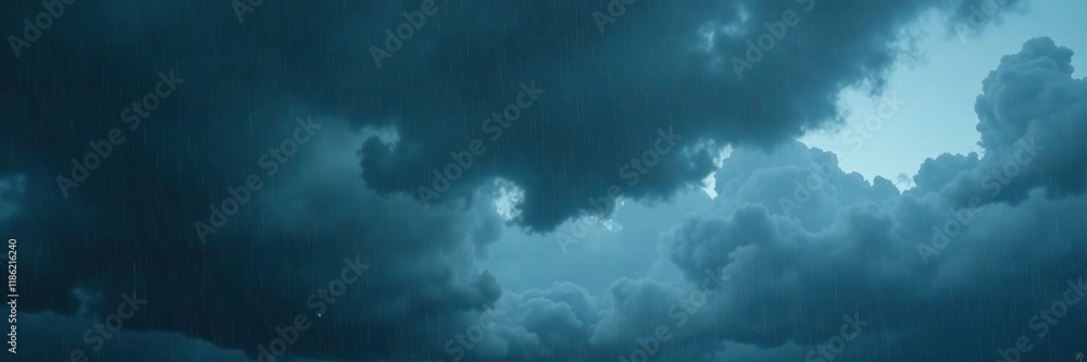 Fototapeta premium Dark rain clouds in the background of a gray sky, precipitation, bad weather, water droplets