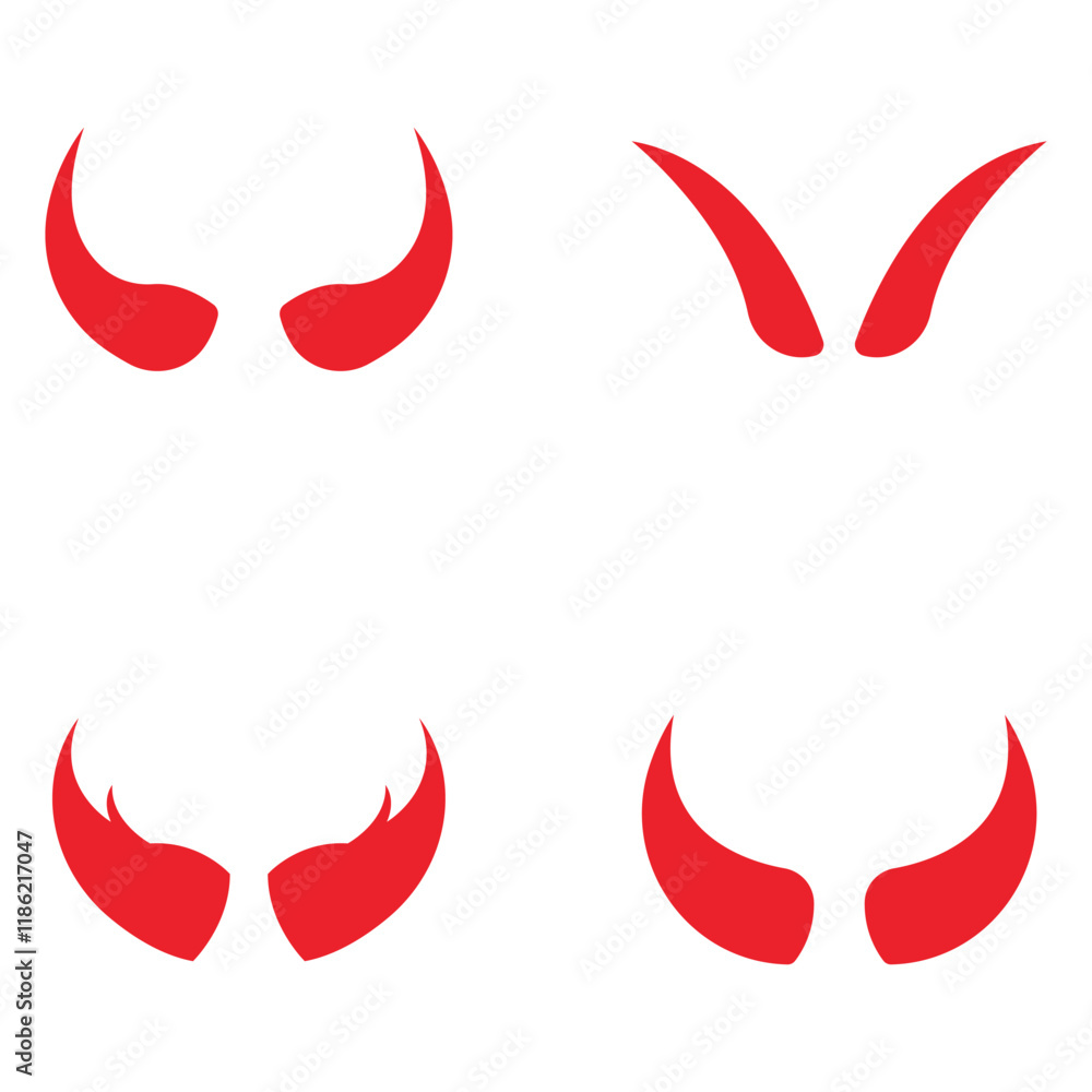 Devil horn set Vector icon design illustration Template Devil horn set Vector icon design illustration Template