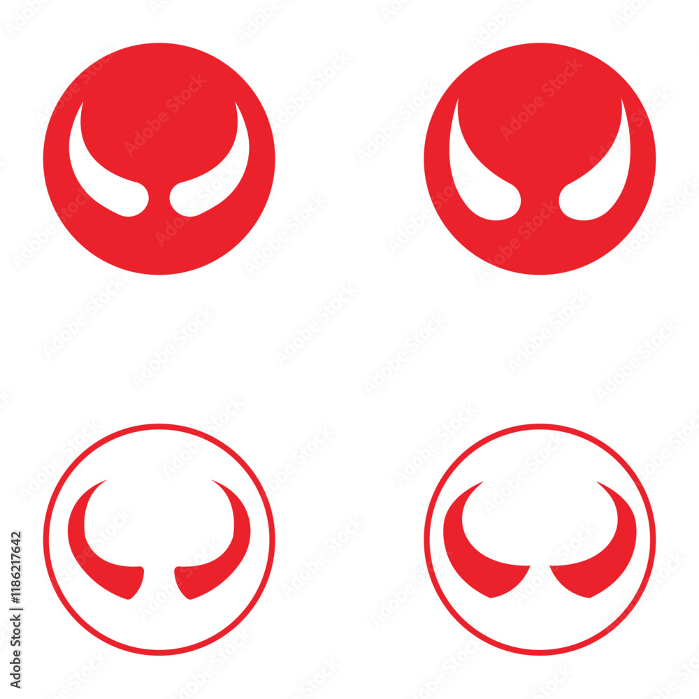 Fototapeta premium Devil horn set Vector icon design illustration Template