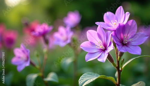 Blooming purple campanula flowers in a garden, blooming, decorative plants