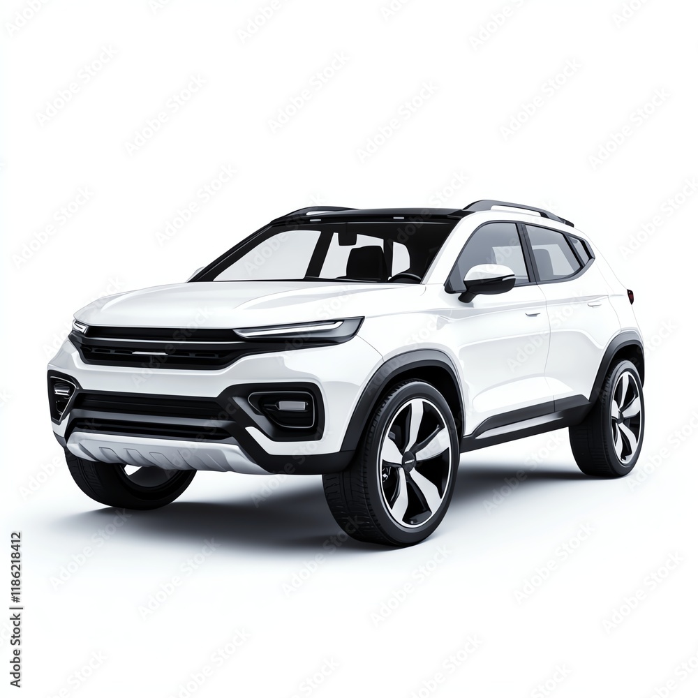 Modern SUV with a sleek design on a white isolated background. Modern SUV with a sleek design on a white isolated background.