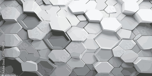 Abstract 3d white and silver color cube black hexagonal geometric texture pattern surface bright honeycomb metal hexagon design.