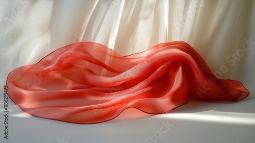 Flowing fabric drapes gracefully in soft light on a minimalist surface