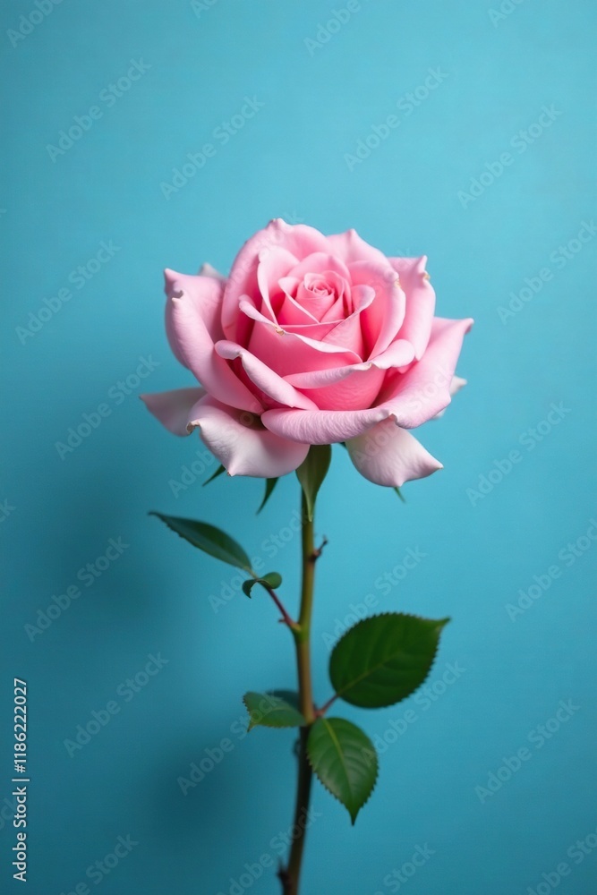 Delicate pink rose nestled in a tranquil blue environment with plenty of blank space around it, pink rose, blue Delicate pink rose nestled in a tranquil blue environment with plenty of blank space around it, pink rose, blue