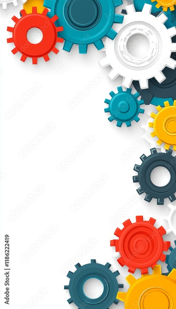 Vibrant, Multicolored Gears Arranged on a White Background, Symbolizing Collaboration. Vibrant, Multicolored Gears Arranged on a White Background, Symbolizing Collaboration.
