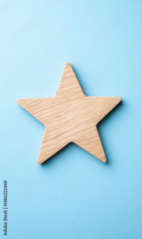 Wooden Star Shape on Soft Blue Background for Creative and Decorative Uses Wooden Star Shape on Soft Blue Background for Creative and Decorative Uses