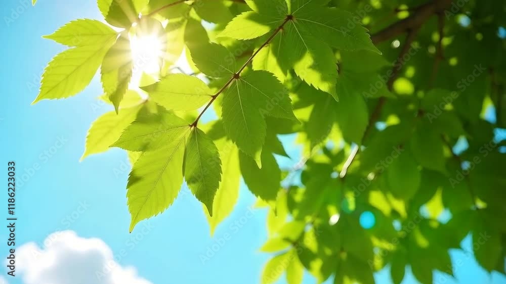 Photosynthesis, the green leaves of a tree absorbing sunlight Photosynthesis, the green leaves of a tree absorbing sunlight