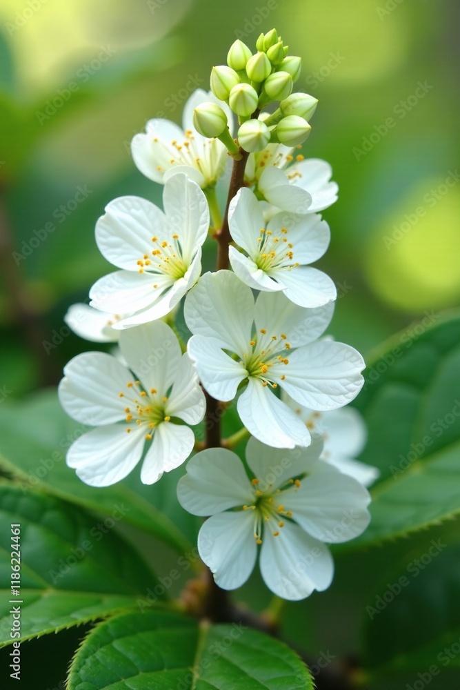 White flower racemes of Sorbus aucuparia tree, white flowers, spring bloom White flower racemes of Sorbus aucuparia tree, white flowers, spring bloom