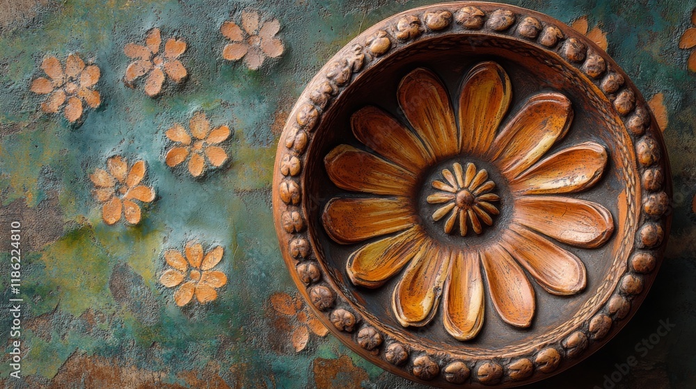 Decorative wall art featuring a floral design with intricate details and vibrant colors Decorative wall art featuring a floral design with intricate details and vibrant colors