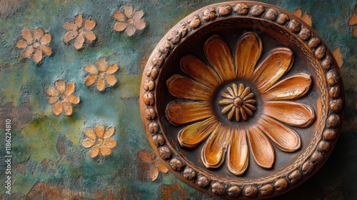 Decorative wall art featuring a floral design with intricate details and vibr...