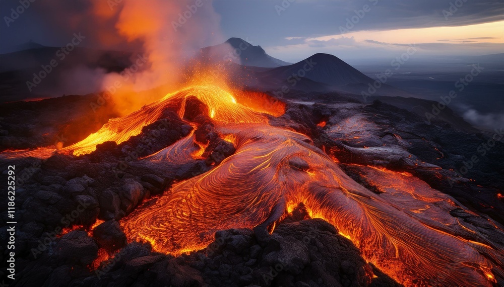 Obraz premium volcano lava flow, AI generateda