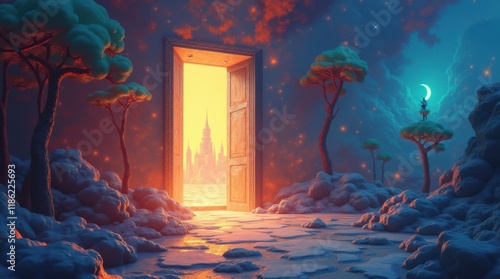 Glowing Doorway to a Surreal Landscape photo