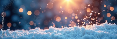 Glowing snowflakes fall gently on a serene winter background, abstract, flakes, christmas