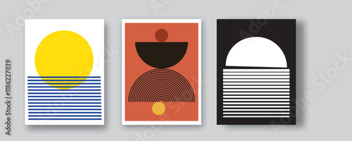 Abstract Geometric Linear background design collection. Bauhaus modern design, printable posters, banners, template concept design. Vector illustrations
