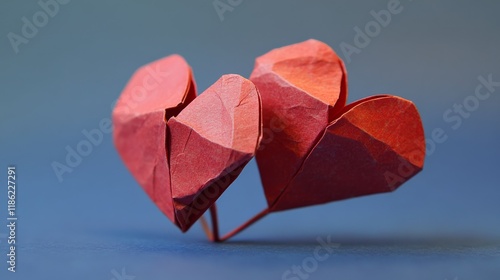 Valentine's day red paper hearts scattered on a soft blue background, romantic love-themed decoration for february 14th, perfect for greeting cards, celebrations, and holiday designs


 photo