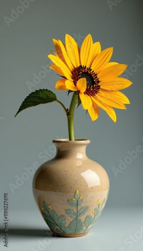 Wallpaper Mural Handcrafted ceramic vase showcasing a solitary sunflower, Sunflower, Artisanal, Botanical Torontodigital.ca