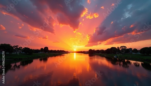Atardecer sobre el r?o Arauca en los llanos orientales, sunset, warm colors