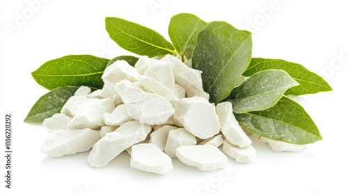 Mastic Tears from Chios, Greece. Heap of Chewing Resin with Lentisk Leaves in Mediterranean Island photo