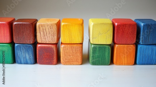 Colorful building blocks arranged in a playful display for creative learning ...