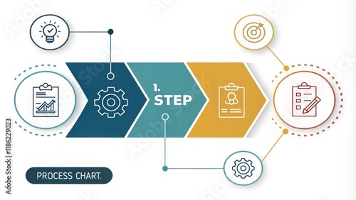 4-Step Process Chart Linear Workflow, Icon Design, Target Goal, Process Management, Process Flow Process Improvement, Business Strategy