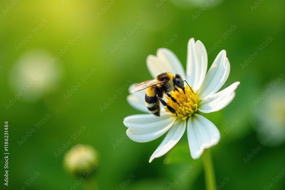 Small bumblebee collecting nectar from a single white clover flower, bumblebee, gardening, nature Small bumblebee collecting nectar from a single white clover flower, bumblebee, gardening, nature
