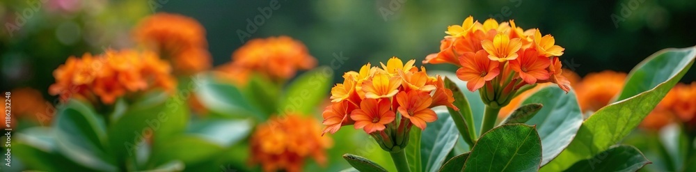 Elegant Adenium stems topped with clusters of bright orange blooms, , succulent gardens, nature
