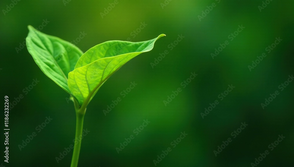 A lush green plant with a single gold and green leaf unfolding from its stem, foliage, yellow A lush green plant with a single gold and green leaf unfolding from its stem, foliage, yellow