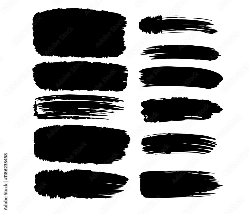 Set Black brush stroke set isolated on white background. Trendy brush stroke vector for black ink paint, grunge backdrop, dirt banner, watercolor design and dirty texture Set Black brush stroke set isolated on white background. Trendy brush stroke vector for black ink paint, grunge backdrop, dirt banner, watercolor design and dirty texture