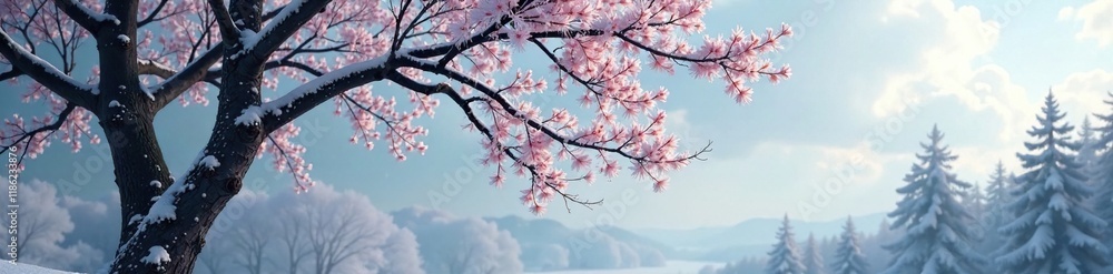 Obraz premium Frosted tree branches stretch towards the sky, landscape, branch