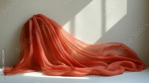 Flowing fabric drapes gracefully in soft light on a minimalist surface